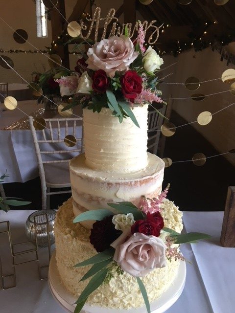 Wedding cake flowers pink and red colours