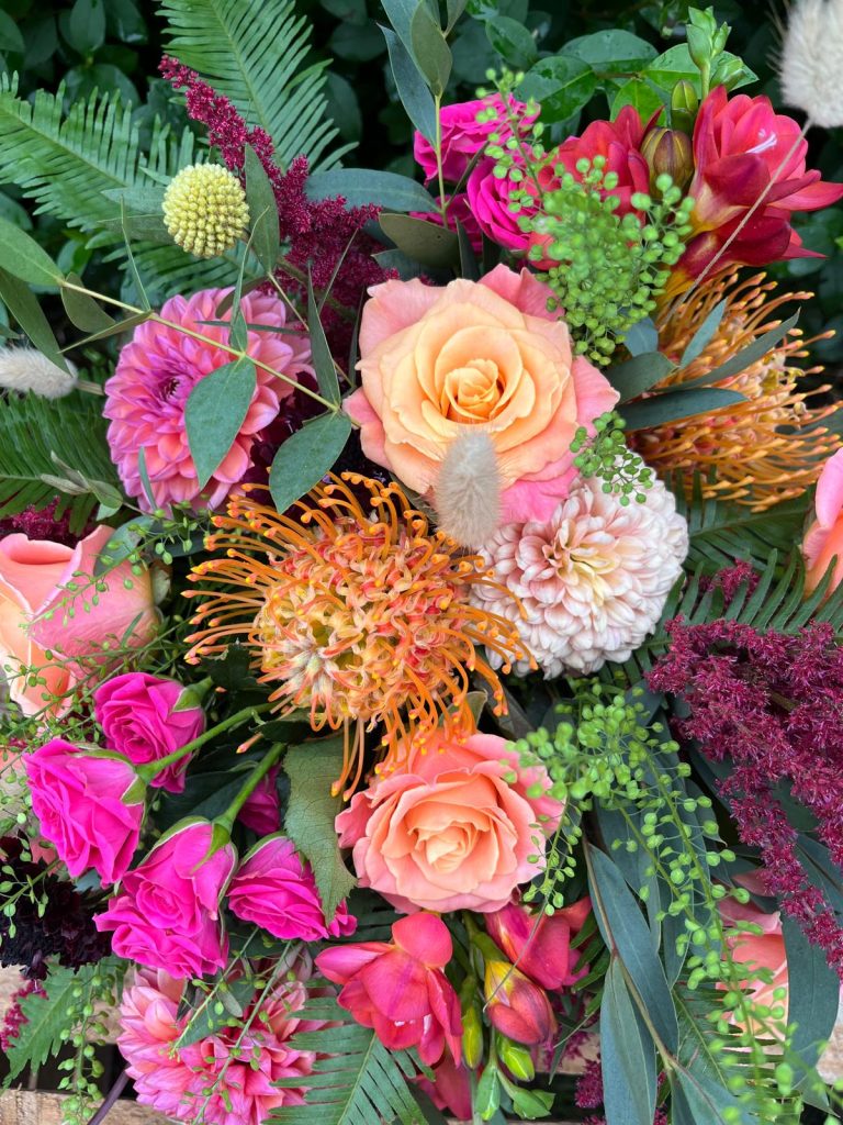 corals and hot pink wedding flowers